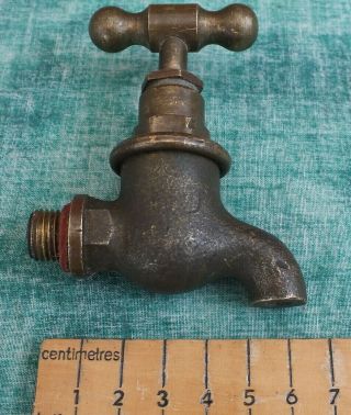 RECLAIMED VINTAGE SOLID BRONZE / BRASS COLD WATER TAP GREAT PATINA (3) 5