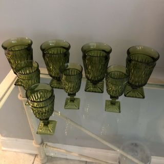 Vintage Drinking Glasses Set Of Eight 8 Green Stem