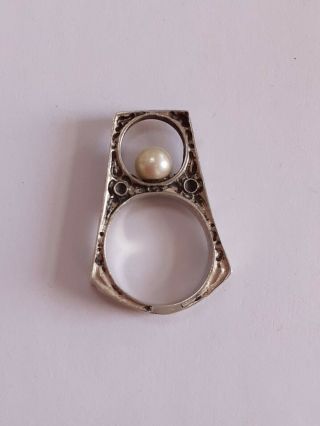 (25) Vintage Designer Ring Stamped Yan Sterling & Set With A Pearl Size O