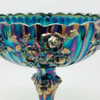 Fenton Vintage Rose Design Amethyst Carnival Glass Candy Dish 2