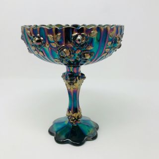 Fenton Vintage Rose Design Amethyst Carnival Glass Candy Dish 3