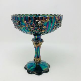 Fenton Vintage Rose Design Amethyst Carnival Glass Candy Dish 7