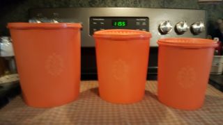 Vintage Tupperware 6 - Pc Canister Set Tangerine Orange 805 807 809 W/lids Seals