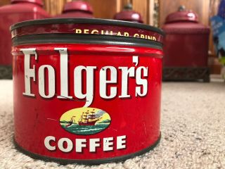Folgers 1952 Coffee Can Vintage 1 Lb.  Tin Small Ship