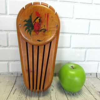 Knife Holder Vintage Wooden Hanging Rack Rooster Country Farmhouse Decor 5 Slots