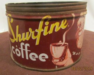 Vintage 1935 Shurfine Coffee Tin Can 1lb No Lid
