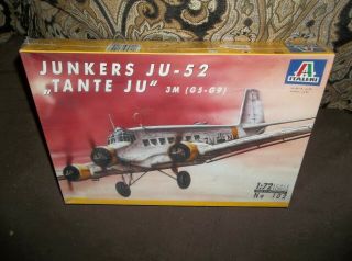 Vintage 1991 Italeri 1/72 German Junkers Ju - 52 Transport Plane Kit