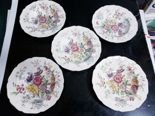 Vintage Johnson Brothers England Sheraton Floral 8 " Rim Soup Bowls Set Of 5