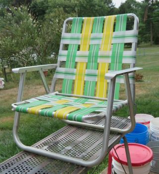 Vintage ALUMINUM Folding WEBBED BeacH SanD Lawn Chair All Good Webbing 2