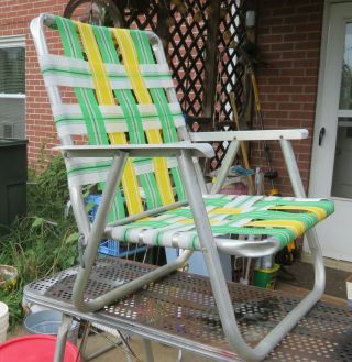 Vintage ALUMINUM Folding WEBBED BeacH SanD Lawn Chair All Good Webbing 3