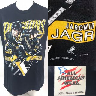 Vtg 90s Pittsburgh Penguins Duo Mario Lemieux Jaromir Jagr T Shirt Mens Xl Usa