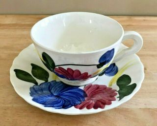 Vintage Southern Pottery Blue Ridge Cup & Saucer Chrysanthemum Colonial Red Blue