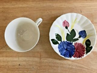 Vintage Southern Pottery Blue Ridge Cup & Saucer Chrysanthemum Colonial Red Blue 4
