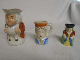 3 Miniature Vintage Character Toby Jugs Mugs 2 " To 3 1/2 " Lady And Men