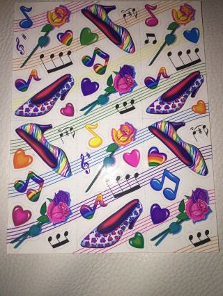 Vintage Lisa Frank Sticker Sheet 6” S250 Music Rose Shoe Heart