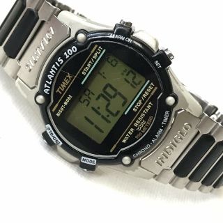 Vintage Timex Atlantis 100 Indiglo Digital Alarm Chrono Timer 7.  75 " Max Great
