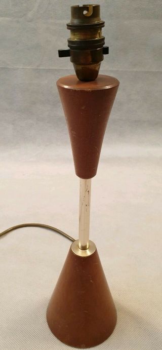 Vintage Mid - Century Atomic Style Teak Brass Table Lamp Wooden Lamp 1950s 1960s