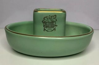 Vintage Mid - Century Hall Pottery Match Holder Ashtray Green Art Deco