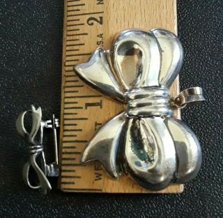 Vintage Sterling Silver Ribbon Bow Tied Pendant & Brooch 12.  4 Grams
