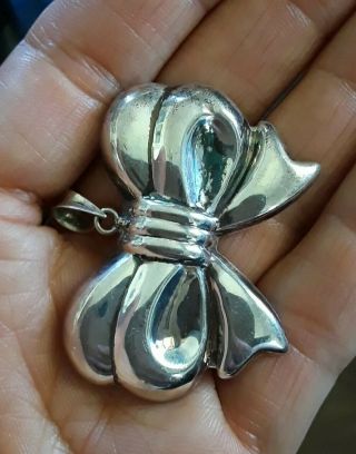 Vintage Sterling Silver Ribbon Bow Tied Pendant & Brooch 12.  4 grams 2