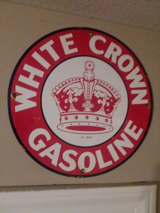 Vintage Red Crown Porcelain Enamel Sign 11 3/4 Gas Oil Pump Plate Lubester Rare