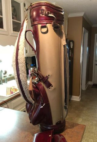 Vintage Macgregor Pro Only Golf Cart Carry Bag Burgundy Tan With Rain Cover