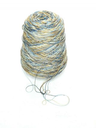 Blue Brown White 970g 2.  2lb Cone Yarn Knitting Machine Vintage