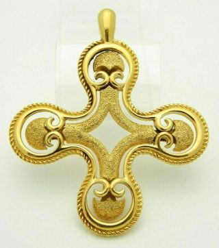 Crown Trifari Maltese Cross Gold Tone Pendant Necklace 1960s Vintage