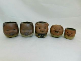 Vintage Uctci Japan Pig Bear Mugs Set Of 5