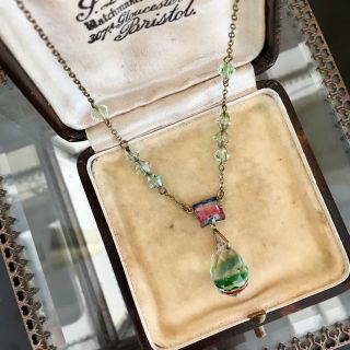 Vintage Antique 1920’s Art Deco Czech Iris Glass Teardrop Necklace