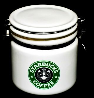 Vintage Starbucks White Coffee Canister W/green Split Tail Siren Mermaid Logo