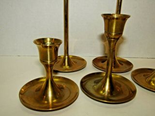 Vintage Made In India Solid Brass Graduated Candle Sticks Holders Set Of 5 Decor 2