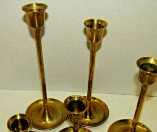 Vintage Made In India Solid Brass Graduated Candle Sticks Holders Set Of 5 Decor 5