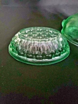 Vintage Green Glass Bunny Rabbit Trinket Box Candy Dish COND 4 inches 3