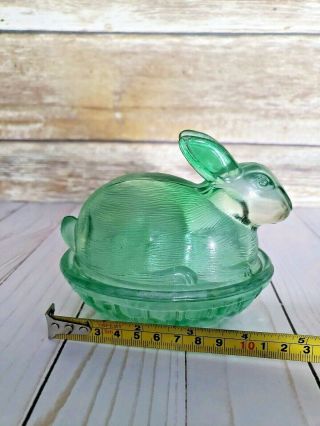 Vintage Green Glass Bunny Rabbit Trinket Box Candy Dish COND 4 inches 7