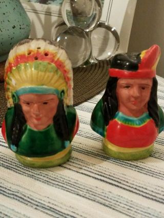 Vintage Native American Indian Salt And Pepper Shakers Japan