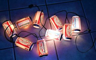 Budweiser Vintage Beer Cans Christmas Lights Set Of 9 Real Size String Light
