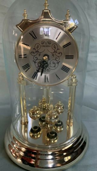 Vintage Concordia Anniversary Clock Gold With Glass Dome