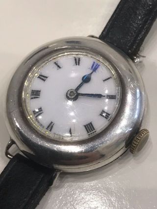 Vintage Antique 1917 Ww1 Trench Military Style Watch Silver 925 Fully