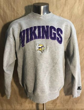 Vintage Minnesota Vikings Starter Sweatshirt Men’s Size Large Nfl Crewneck Gray