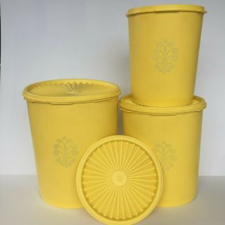 6 Pc Vintage Tupperware Servalier Canister Set Yellow Retro Kitchen Nesting