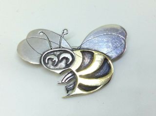 Antique Vintage Solid Silver & 9ct Gold Rare Bumble Bee Brooch Pin