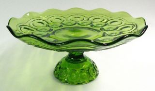 Rare Type (?) Vintage L.  E.  Smith “moon And Star” Green Glass Pie / Cake Stand