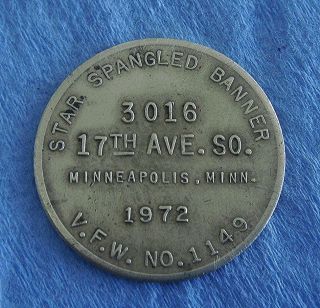 Vintage Vfw Brass Coin Token Vfw 1149 Minneapolis Mn 1972 Star Spangled Banner