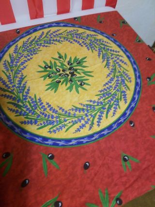 Vintage Italian Tablecloth Round Made In Italy 67 Inches With Olives