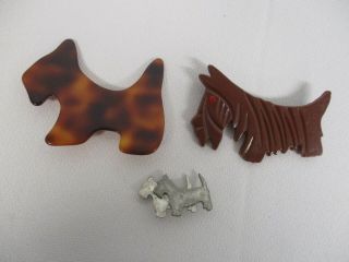 Vintage French Agatha Scottish Terrier Scotty Dog Brooch Pin & 2 Others