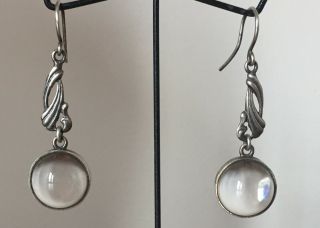 Vintage Sterling Silver Rock Crystal Quartz Pools Of Light Earrings Drops