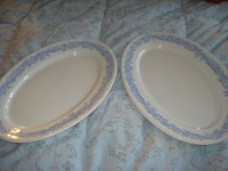 2 Vintage Small Oval Dishes Restaurant Syracuse China Light Blue Floral Edge