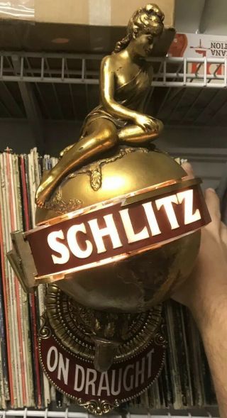 Schlitz Brewing Co.  Vintage Lighted Globe Beer Sign W/ Lady On Top