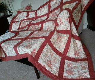 Hand Made Patchwork Quilt Vintage French Theme Red And White double size 2